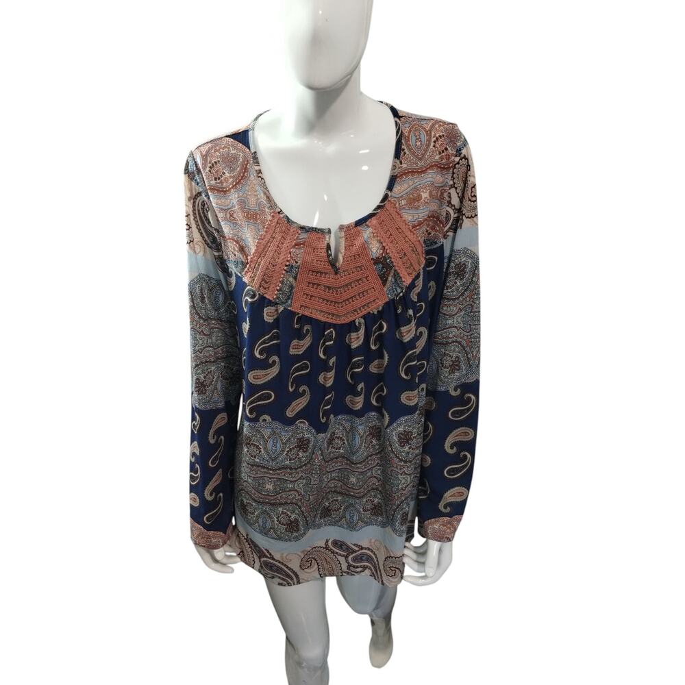 Unity World Wear Boho‎ Women's size 2X Paisley Bohemian Patchwork Lace Tunic Top